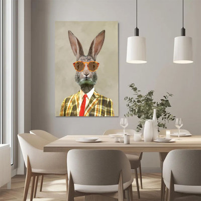 2D Flat, 1Pc Framed Canvas Wall Art, Rabbit Portrait, Fashionable Accessories, Surrealistic Style Art Print Canvas Poster Painting Room Wall Decor, Id