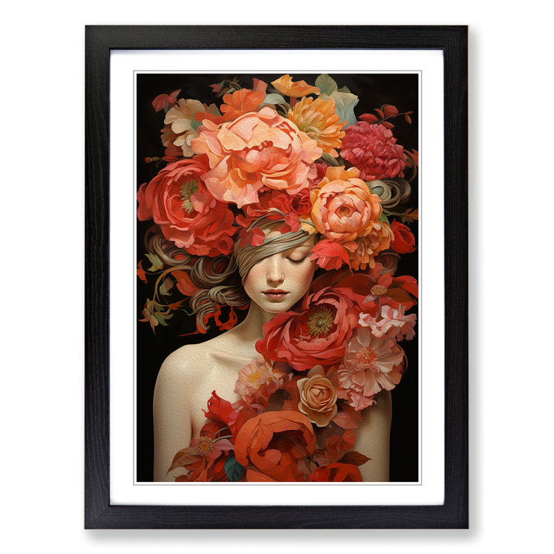 Floral Modern No.2 - Single Picture Frame Print on Wood, Black Framed, 64cm H x 46cm W