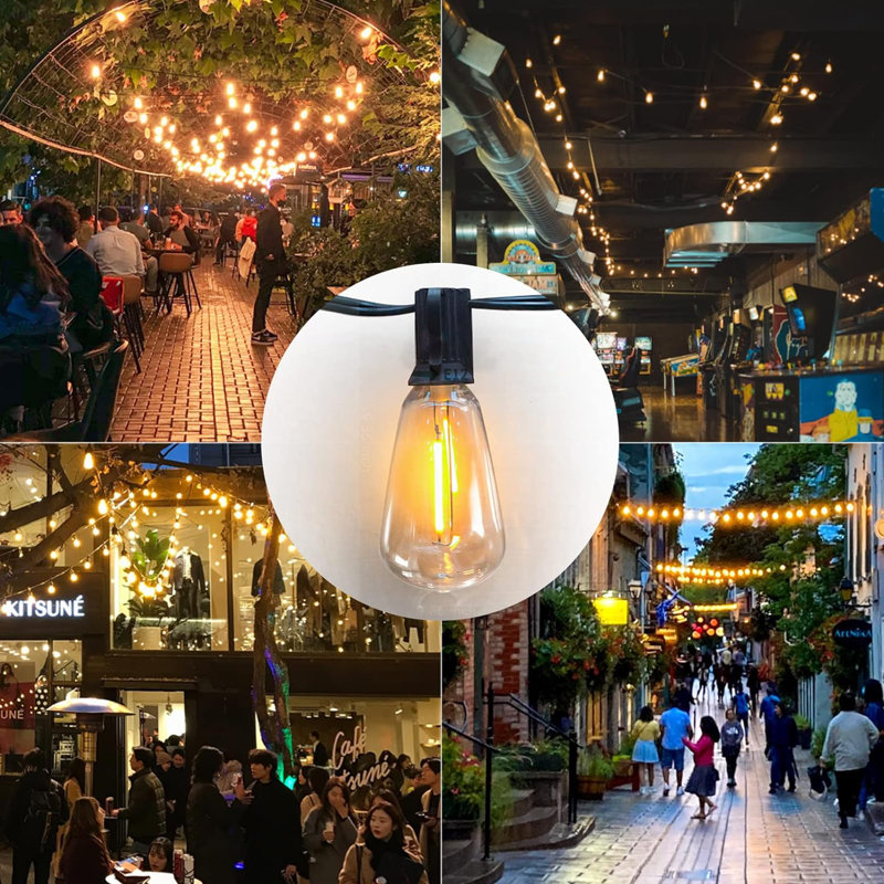100FT Outdoor String Lights LED Dimmable Patio Lights String Waterproof with 50+2 Shatterproof Bulbs, Black