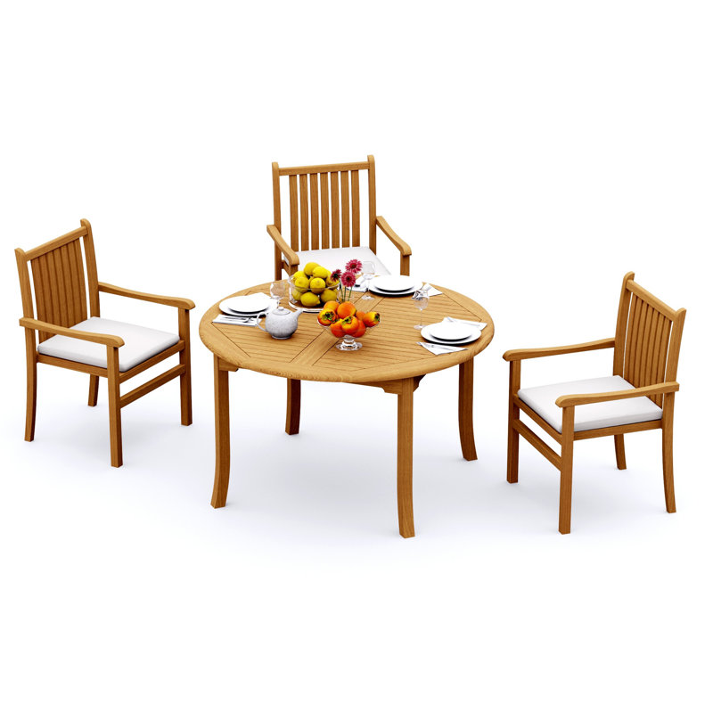  Ensemble de salle à manger 3 pièces en bois de teck de qualité A: table ronde de 52 po et fauteuils empilables Angarano # 11CH1102