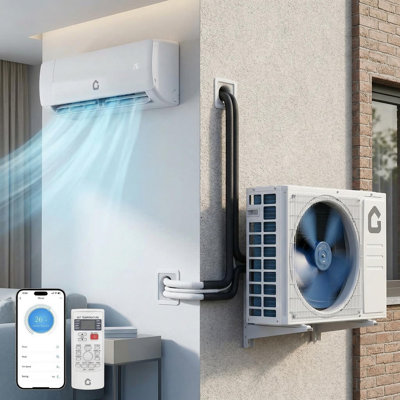 Mini climatiseur et thermopompe 24 000 BTU, système inverseur 21 SEER2 avec Wi-Fi, combo AC / Heat sans conduit, refroidit jusqu'à 1500 pieds carrés. pi, trousse d'installation complète incluse, 208-230 V, faible bruit.