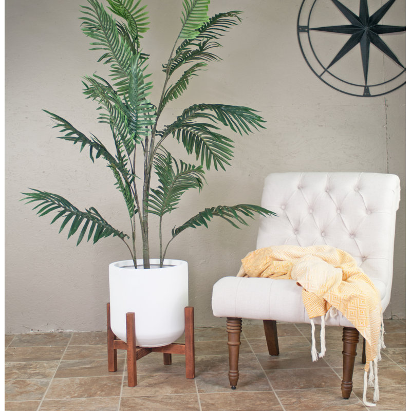 Pot Planter, White/Walnut, 18.5" H x 16.4" W x 16.4" D