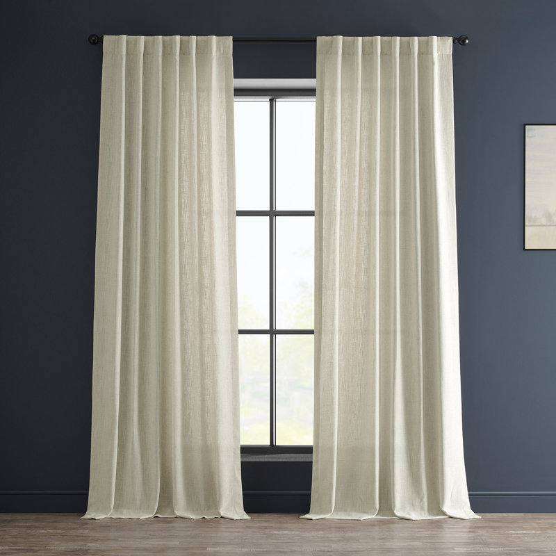 Clem Heavy Faux Linen Light Filtering Curtains For Bedroom & Living Room Curtains - Single Panel Drapes, 50" W x 108" L
