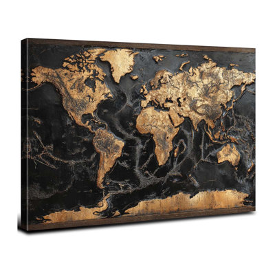 Black And Gold Wall Art Abstract World Map Pictures For Living Room Wall Decor Modern Global Maps Canvas Prints Nautical Posters Framed Artwork Office Study Man Cave Bedroom Decorations  24X36"