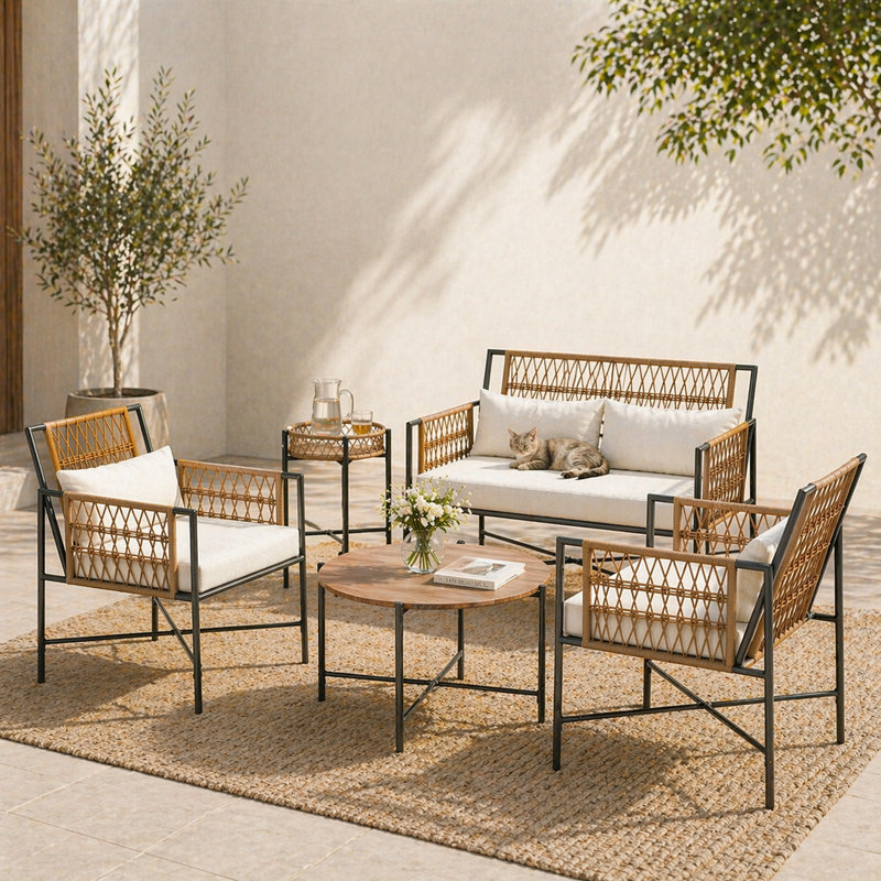 Durable 5-piece Wicker Outdoor Conversation Set