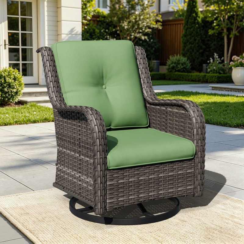 Chaise pivotante d'extérieur en rotin avec coussins Pompidou, Vert