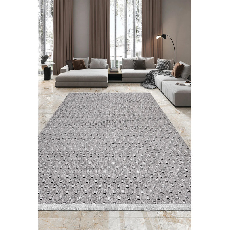 Tapis moderne en polyester beige Riko résistant aux taches et facile à nettoyer, 6,5 pi x 9,5 pi