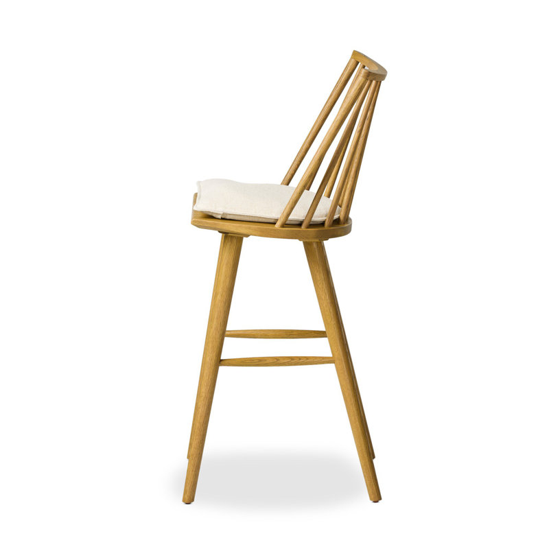 Lewis Windsor Stool With Cushion-Sandy Oak-Counter, Counter Stool (25.02” Seat Height), Sandy Oak