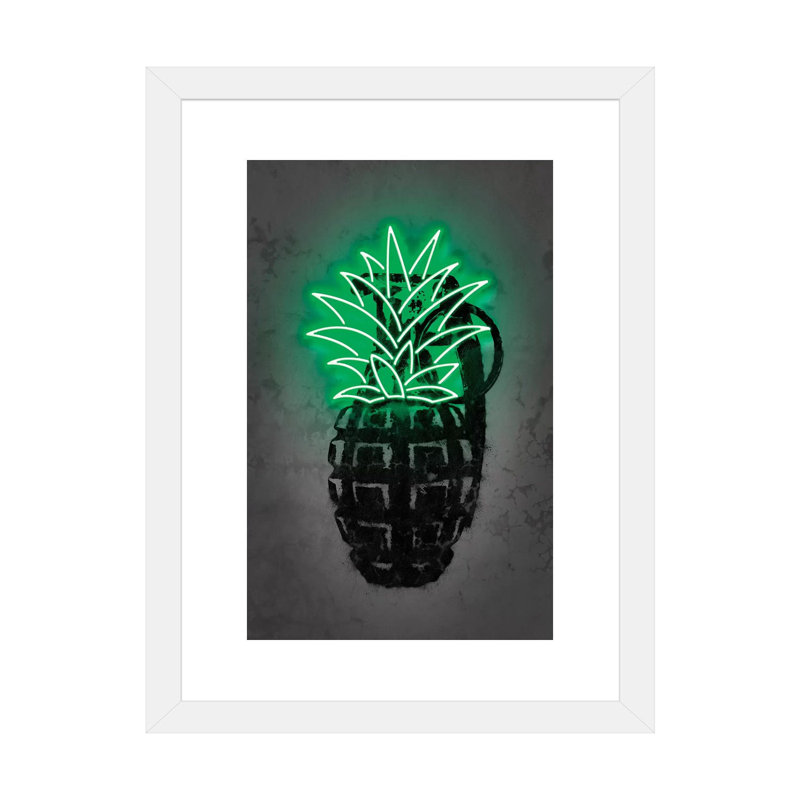 Impression d’art graphique, "Pineapple" par Octavio Mielu, H 32 po x l 24 po x P 1 po, Papier encadré blanc, Blanc