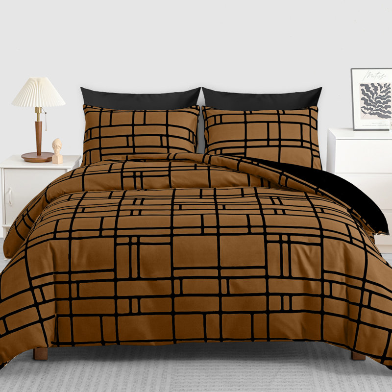 Microfiber Chequered Duvet Cover Set, King (220cm x 230cm)