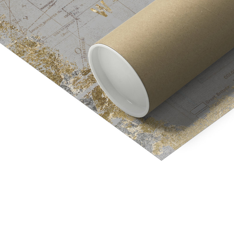 Gilded Map Light Grey by Wild Apple Portfolio - Print, 51cm H x 76cm W, Paper Print