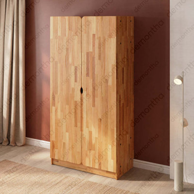 Orion Solid Wood Wardrobe With Hanging Rod And Shelves – Modern Storage Armoire