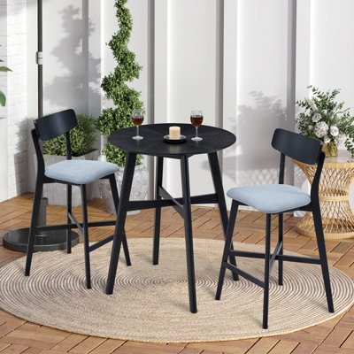 Wooden Bar Chairs Set Of 2, Modern Soft Upholstered Kitchen Island Chairs, Counter Height Stool With Backrest,Wooden Frame Chairs With Footrest For Pub,Living Room,Restaurant,Black
