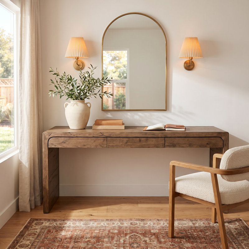 Lodi Reclaimed Wood and Real Wood Veneer Writing Desk, Rustic Gray