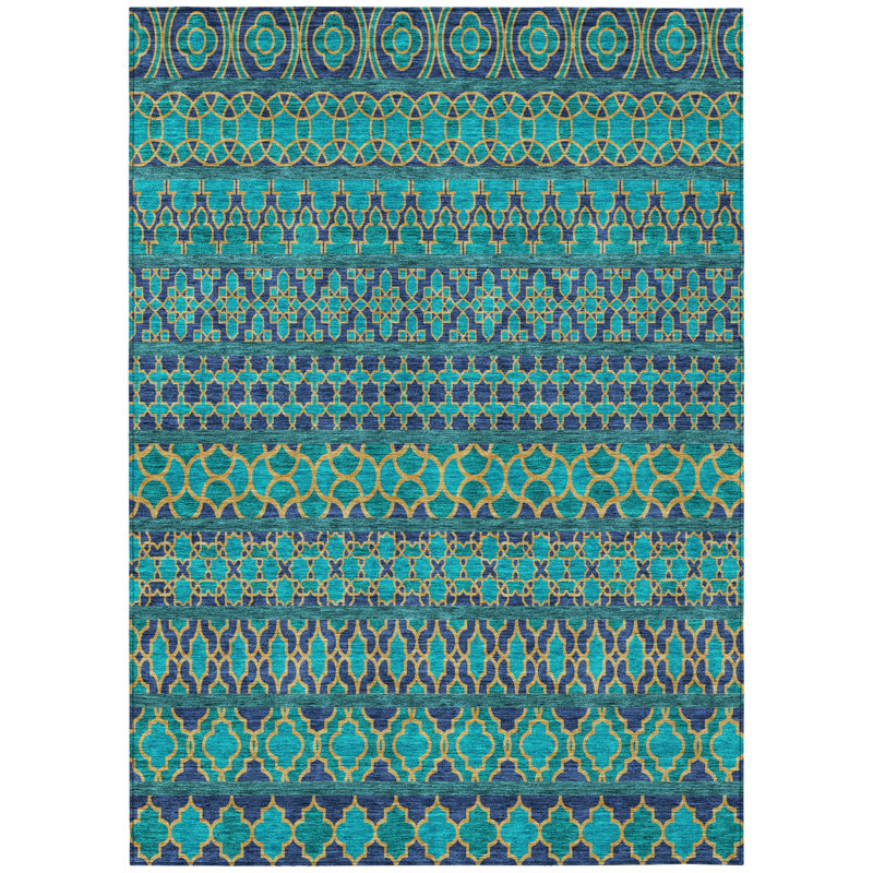 Tapis intérieur / extérieur lavable quadrilobe bleu sarcelle et bleu marine HomeRoots 3 pi x 5 pi