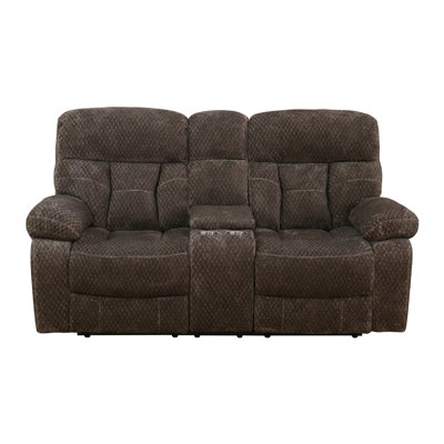 Manual Reclining Loveseat With Storage Console, 2 Seat Plush Fabric Recliner Couch With Cup Holders For Living Room, Brown