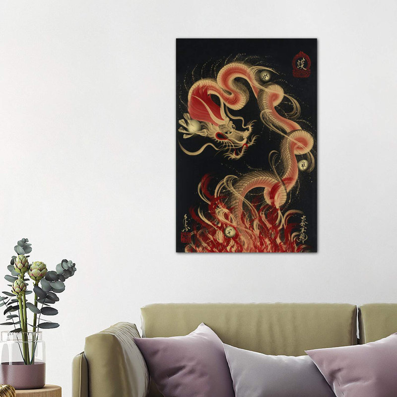 «Protective Fire Dragon» - reproduction, H 40 po x l 26 po x P 1,5 po, Toile tendue