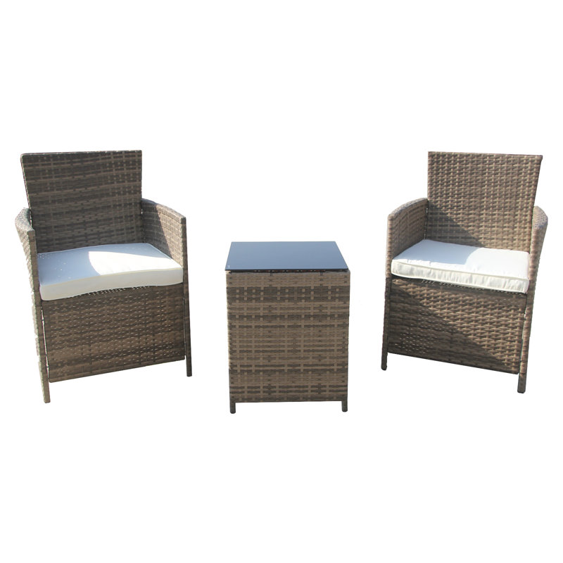 Barreiro 2 - Person Wicker Patio Dining Set with Square Table , Cushions Included, Nature