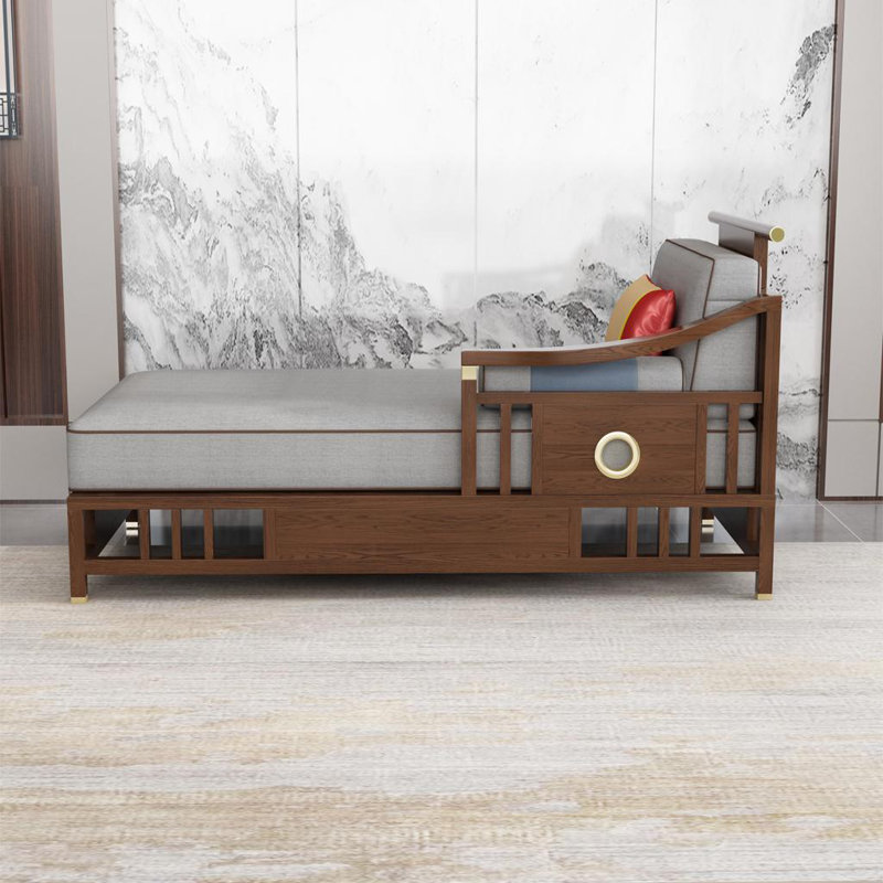 Chaise longue avec structure en bois, Orienté à droite, Gris, Brun noyer