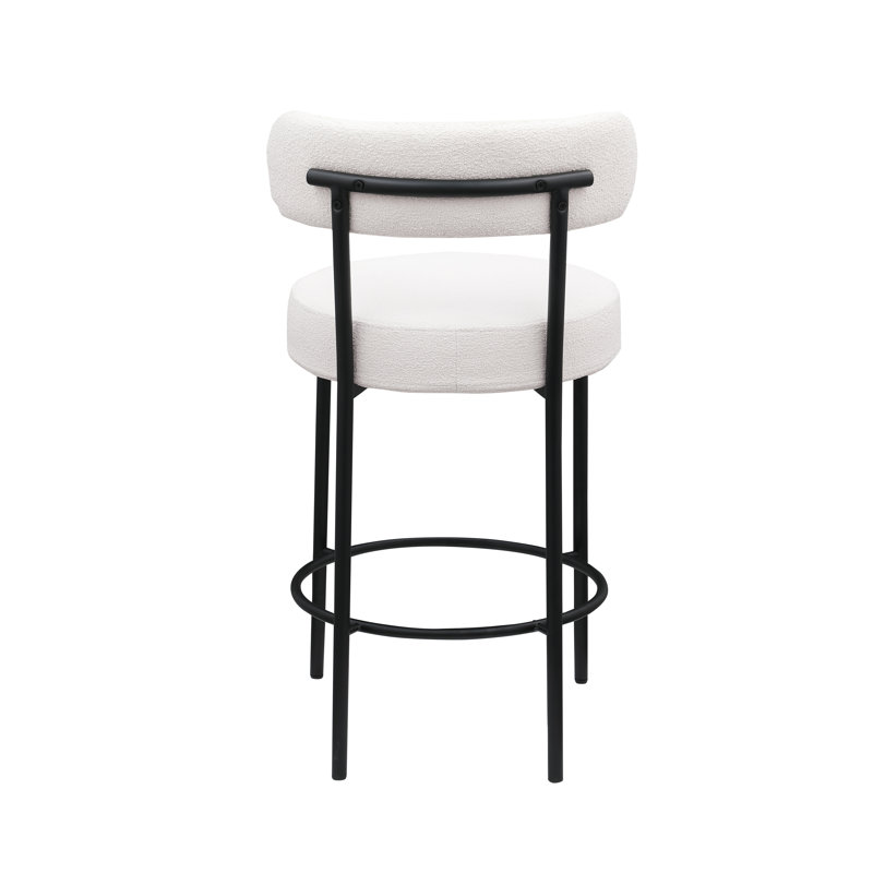 Woker Modern Sherpa Counter Height Stools Set of 2, Uphsoltered 26" Seat Height Barstools with Brushed Brass Metal Legs Round Low Back Kitchen Stools with Footrest for Dining Room,