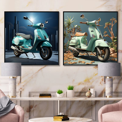 Vintage Vibrant Scooter - Scooter Square Collage Set Of 2