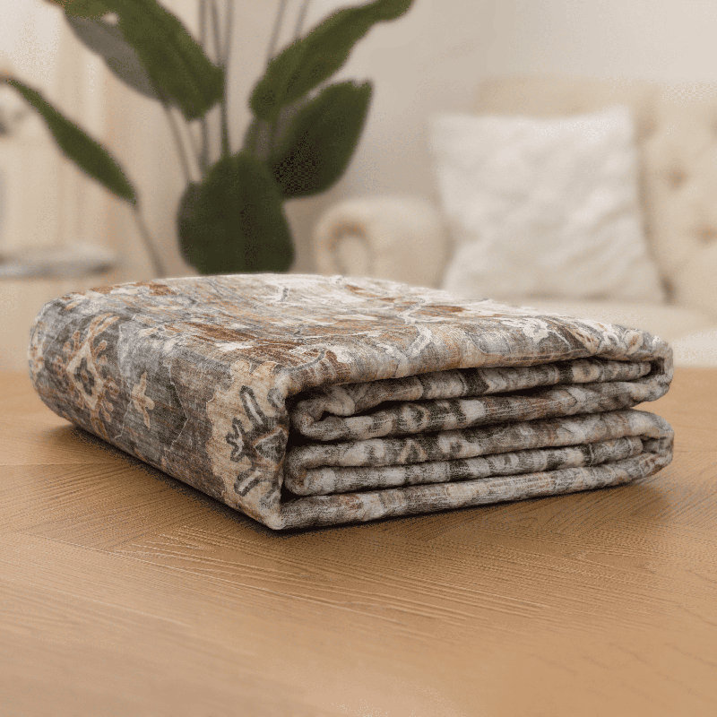 Tapis lavable à la machine Nainika Bev, Rectangulaire 3 pi x 5 pi, Beige, brun clair, brun