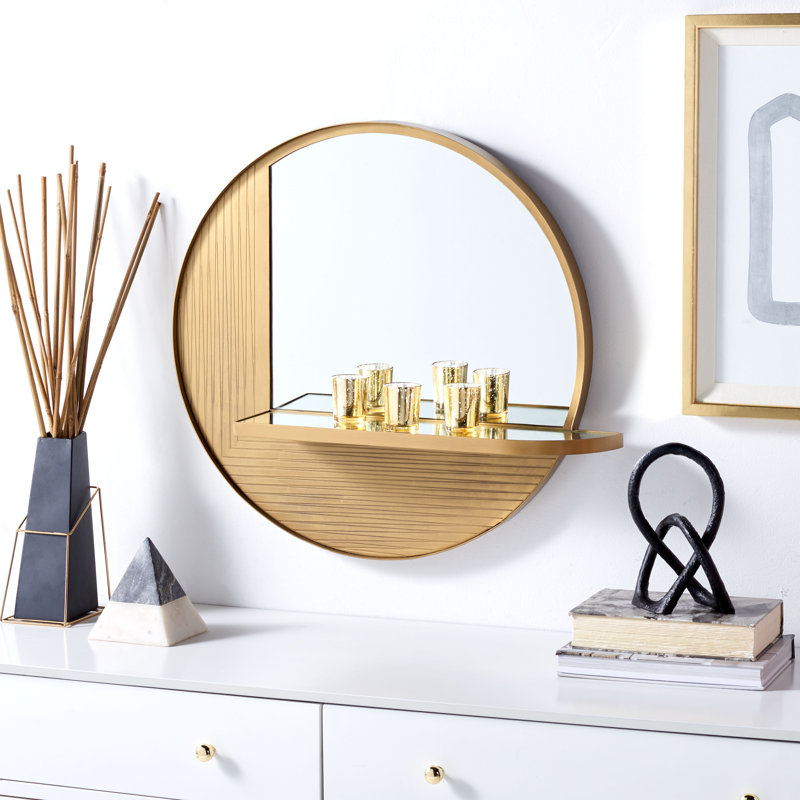 Pugh Metal Circle Mirror with Shelves