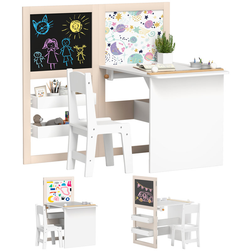 Ensemble de table et de chaises pour enfants 3 en 1 avec tablettes de rangement