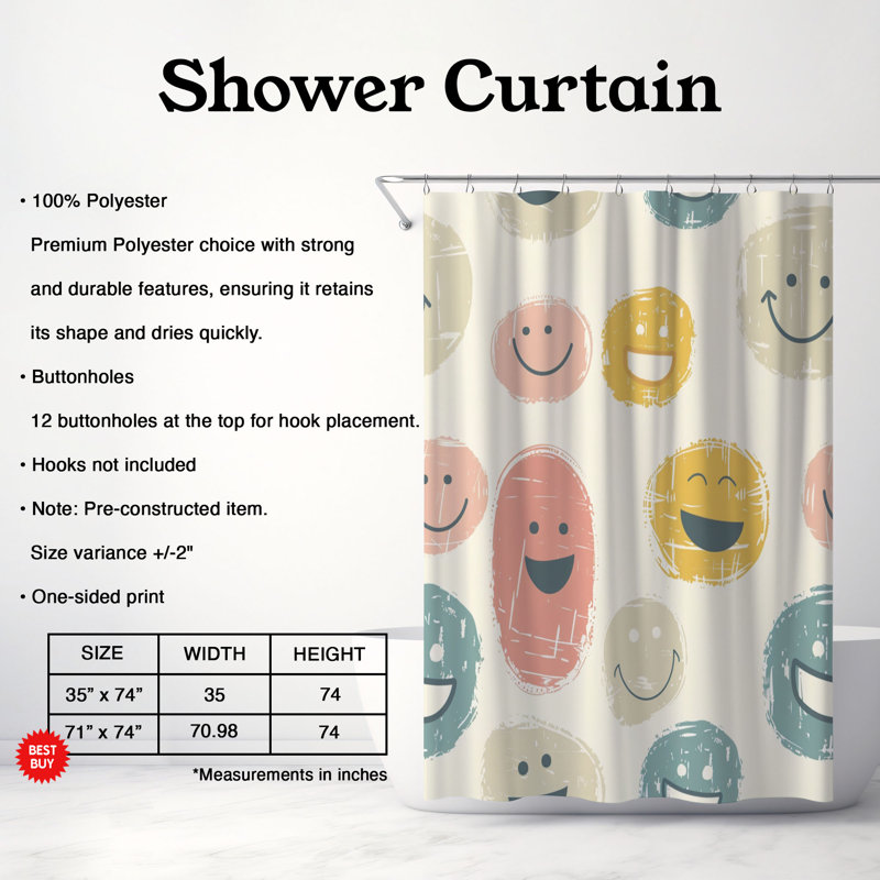 Abstract Happy Art - Rideau de douche standard 1 pièce, H 74 po x l 35 po