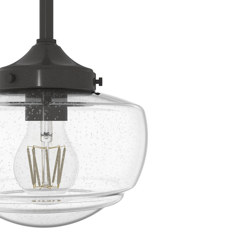 Saddle Creek 1 - Light Single Schoolhouse Pendant with Glass, Black, White, 71" H x 16" W x 16" D