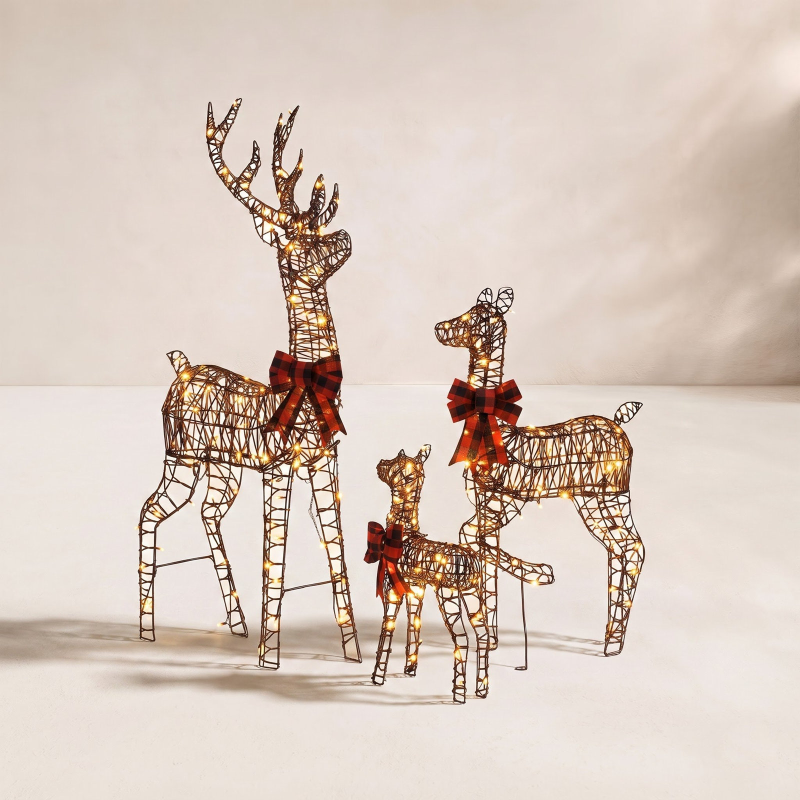 3-Piece 5' Lighted Rattan Reindeer Family, 48" H x 24.5" W x 8" D