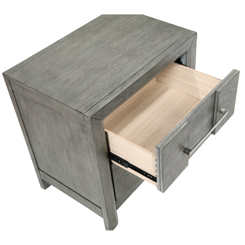 2 tables de chevet grises avec poignées de style moderne pour un grand espace de tiroir contemporain