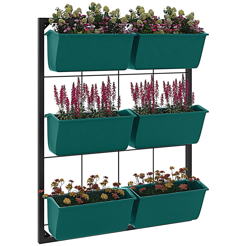 Pot de fleurs mural à 3 niveaux avec 6 pots pour une utilisation intérieure et extérieure, support à plantes suspendu, pot de fleurs mural auto-drainant pour légumes, fleurs, herbes