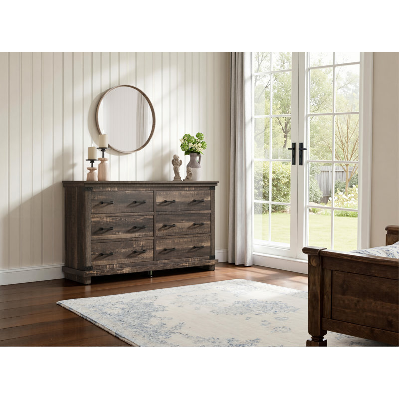 Commode double en bois Quan Farmhouse, Chêne foncé
