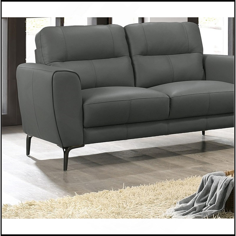 Ensemble de canapé en cuir fleur gris anthracite 2 pièces Canapé et causeuse, Gris