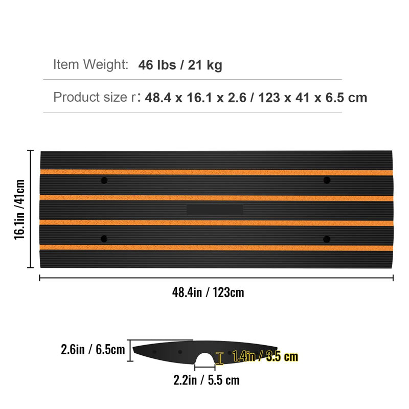 Paquet de 2 rampes en caoutchouc robustes - capacité de 33,069 lb, hauteur de 2,6 po avec rainure de câble et surface antidérapante