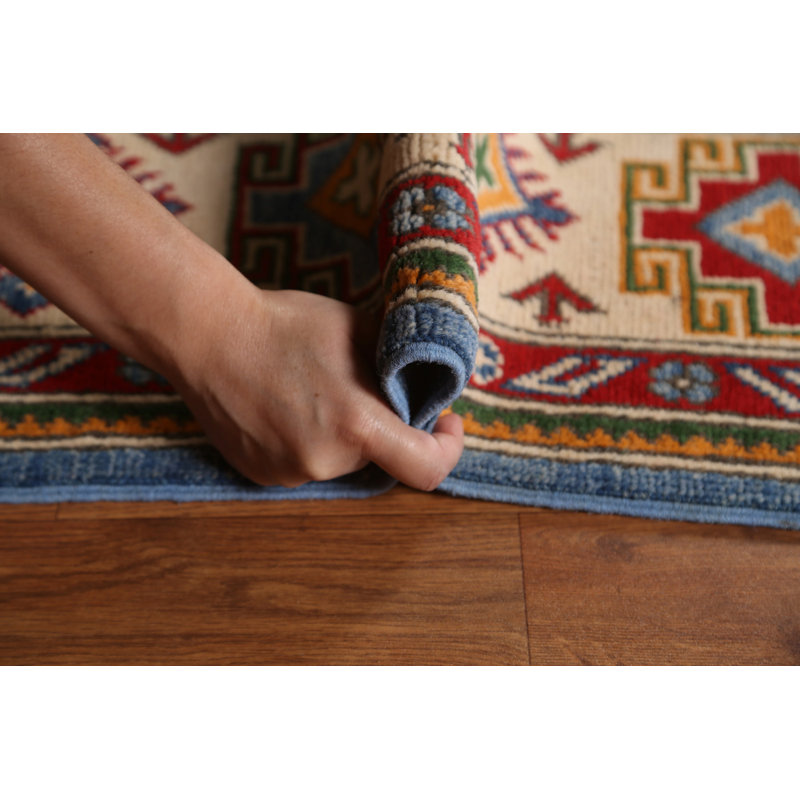 Tapis unique en laine noué à la main 6 pi 4 po x 9 pi 9 po nouvel âge en bleu / rouge / ivoire