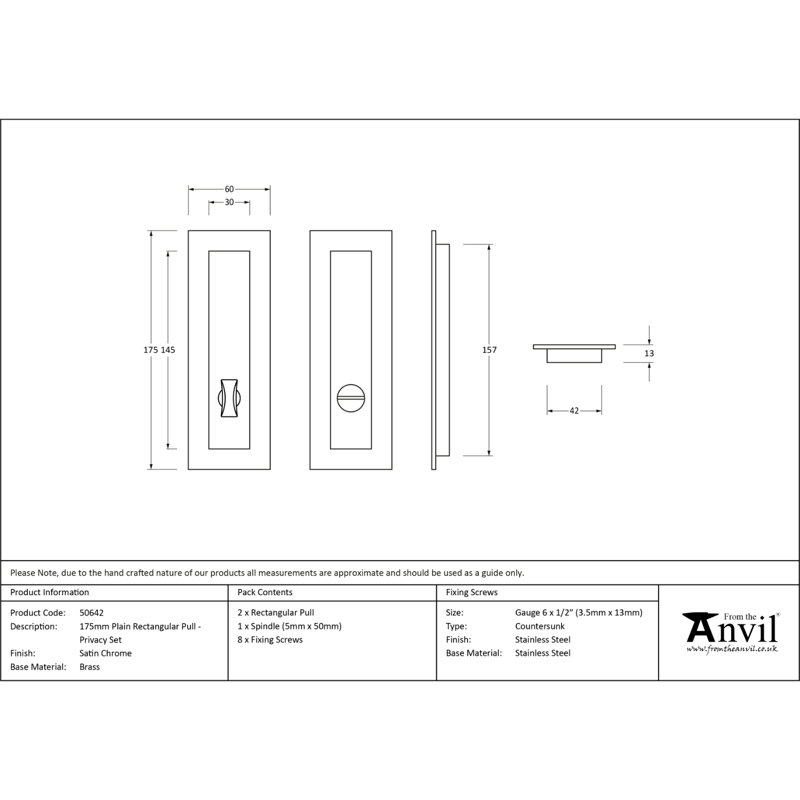 Door accessory, Satin Chrome, 17.5cm H x 6cm W x 1.3cm D