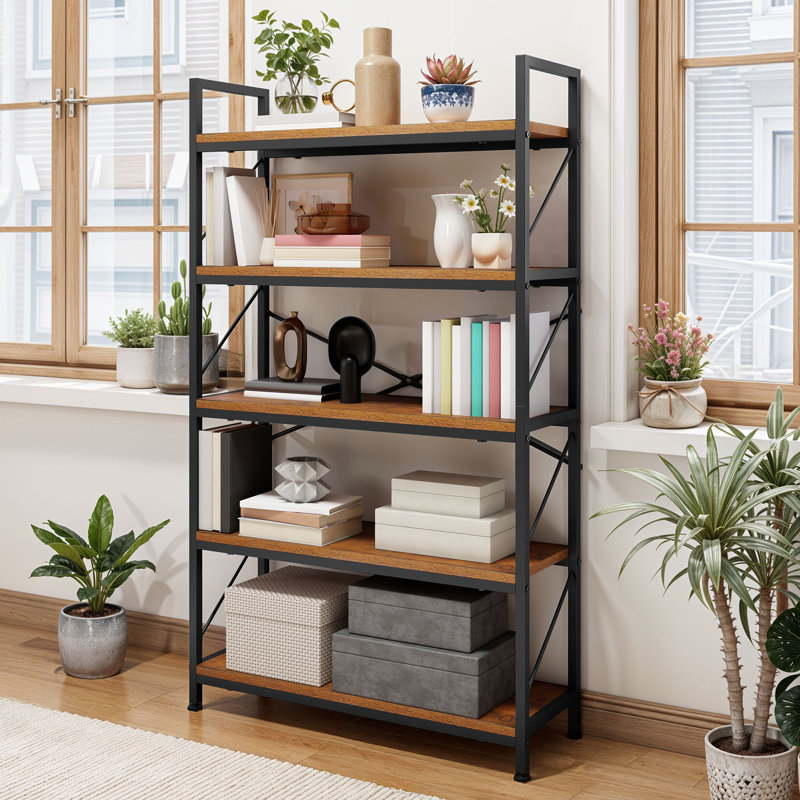 158 H X 80 W Corner Shelf Unit，Metal Ladder Shelving Unit, Brown/Black