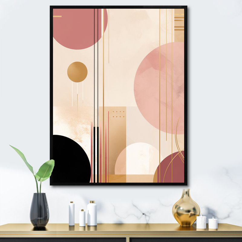 Boho Dreams abstrait géométrique en rose rétro - paysage abstrait art mural salon, H 32 po x l 16 po x P 1 po