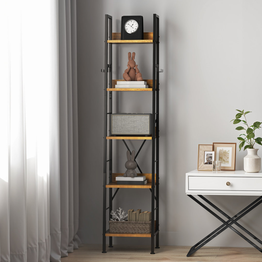 ladder shelving unit， 5 Tiers Floorstanding slim bookcase