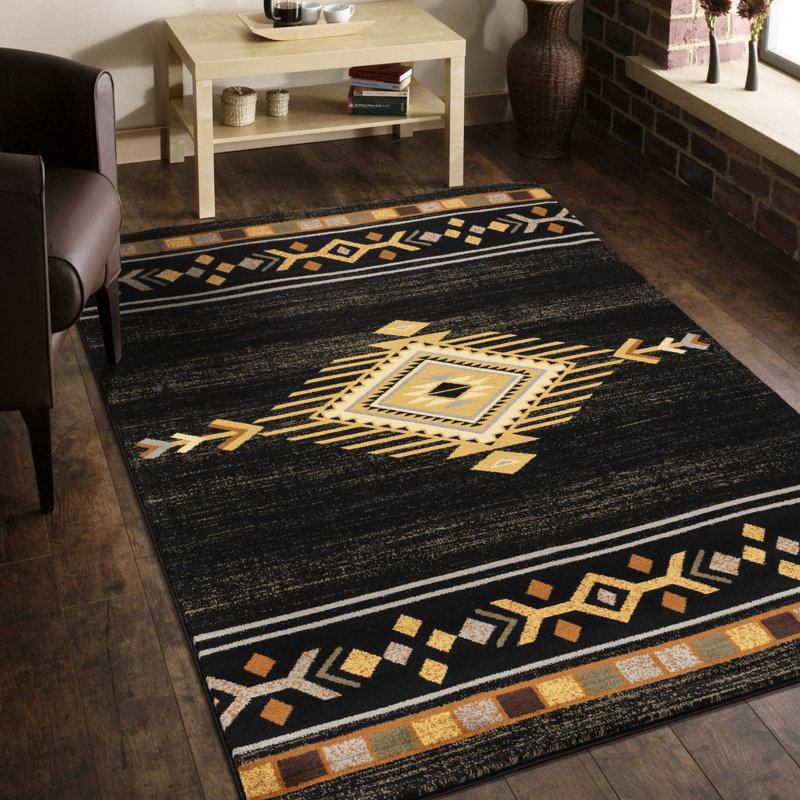 Black Area Mat Rug, 7 Ft. 10 In., Polypropylene, Stain , For Home Theaters Black, Balconies, Rectangle 7'9" x 10'2"