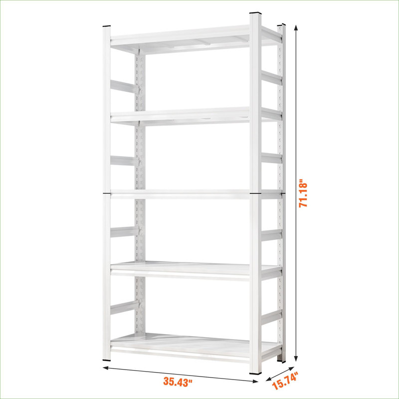 Étagère de rangement réglable en métal à cinq niveaux de 71 pouces, blanc doux, capacité de 2 000 lb pour un rangement de garage