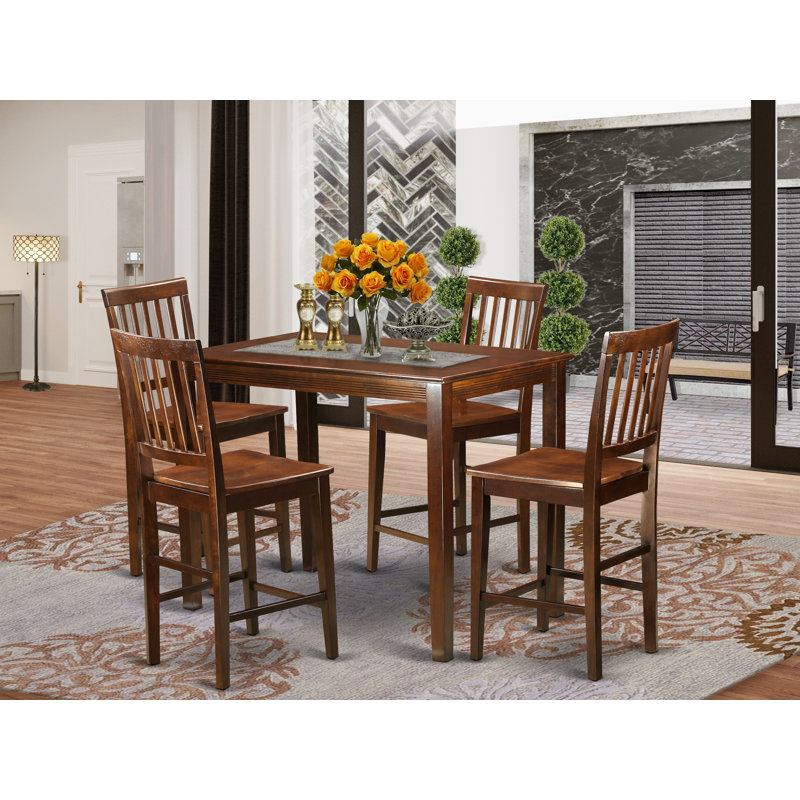 3 Piece Kitchen Counter Set for Small Spaces Contains a Rectangle Dining Table and 2 Dining Room Chairs, Buttermilk & Cherry
