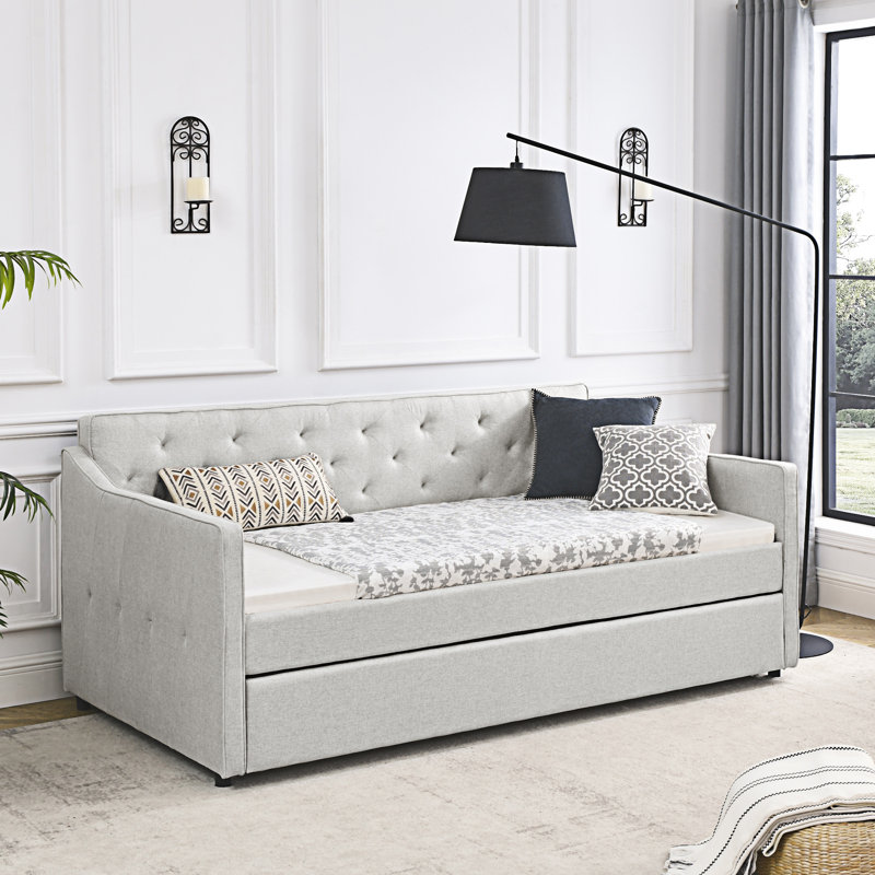 Lit de jour rembourré avec couchette Atrina, Beige, Lit simple