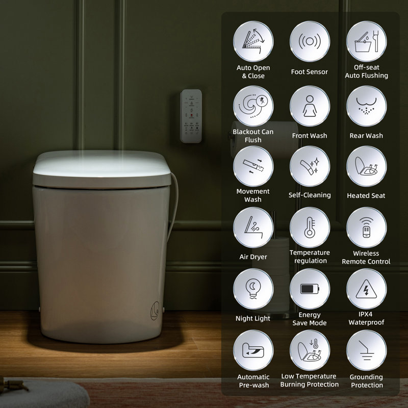 Ember Intelligent Bidet Smart Toilet, Auto Open & Close, Foot Sensor, Auto Quiet Flush, Backup Mechanical Flush, and Advanced Deodorization