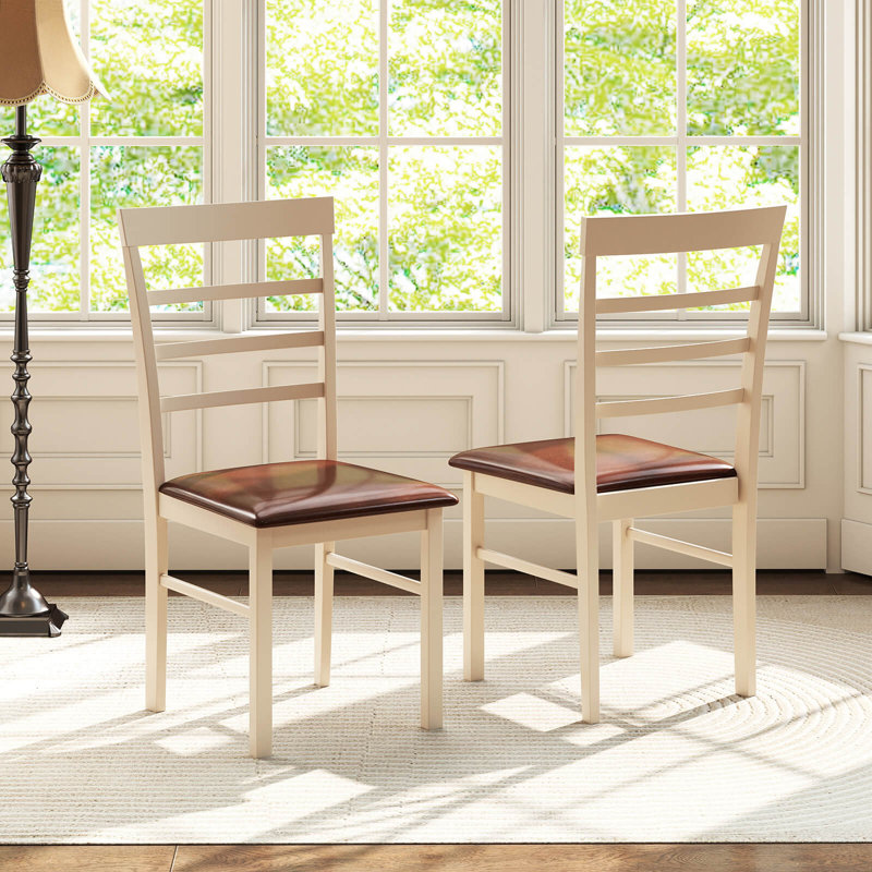 Wooden Dining Chair Set With Rubber Wood Frame Padded Seat For Kitchen, 2