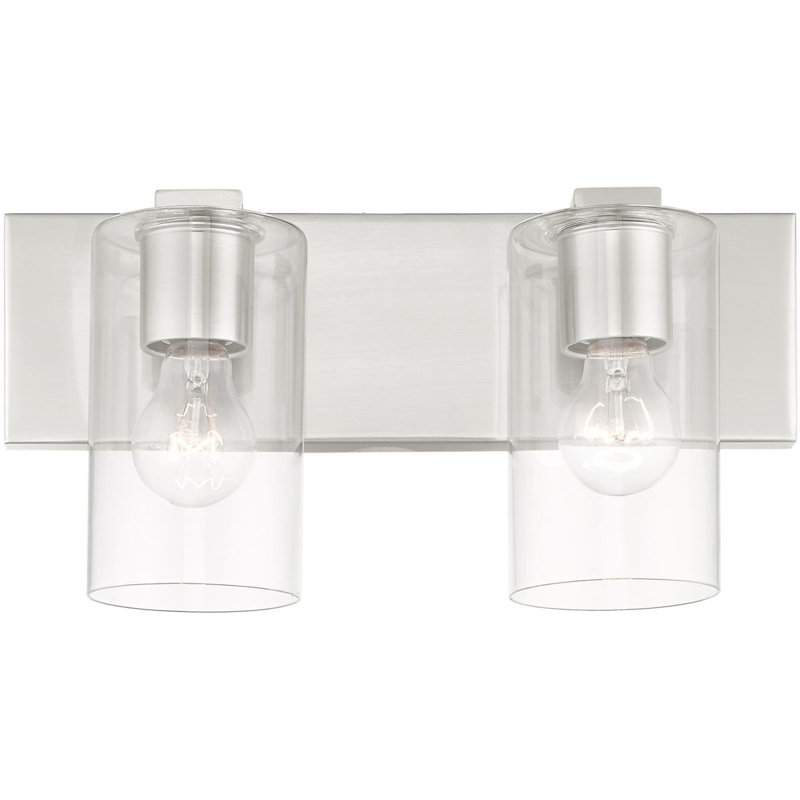Superbe luminaire pour meuble-lavabo de 15 po avec abat-jour en verre transparent - luminaire pour salle de bain à 2 lumières.