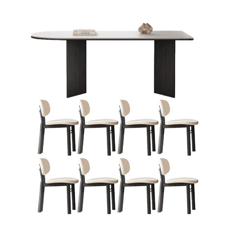 Simple black solid wood rock board table set