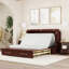 Grande armoire-lit escamotable en bois massif avec tiroir de rangement, station de charge intégrée, fini cerisier (matelas inclus)-111883461